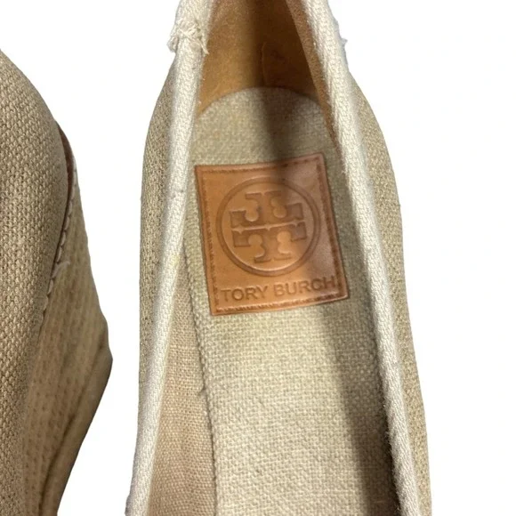 Tory Burch Jackie canvas peep toe wedge espadrille heels 9.5 M - Picture 9 of 14